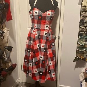 Sweet heart circle dress red black and white pattern with hearts never worn NEW